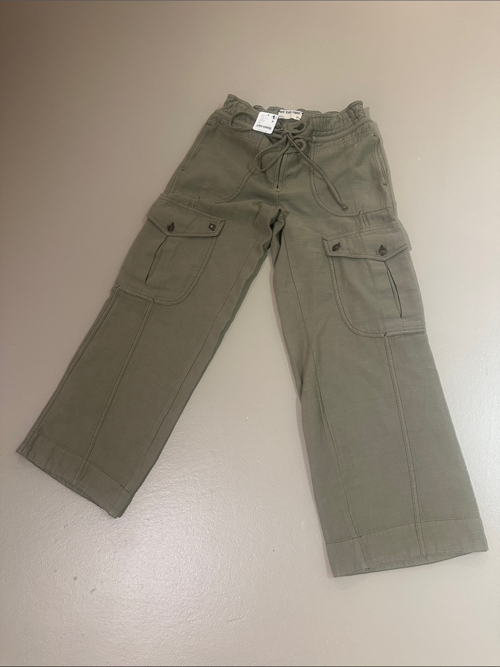 We The Free Olive Cargo Pants with Drawstring Waist